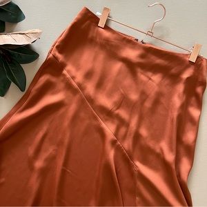 Spiced Orange Satin Midi Skirt